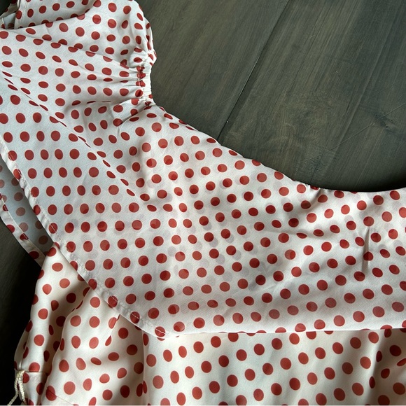 Lulus Cream and Polka Dot Tiered One Shoulder Midi Dress - Picture 6 of 7